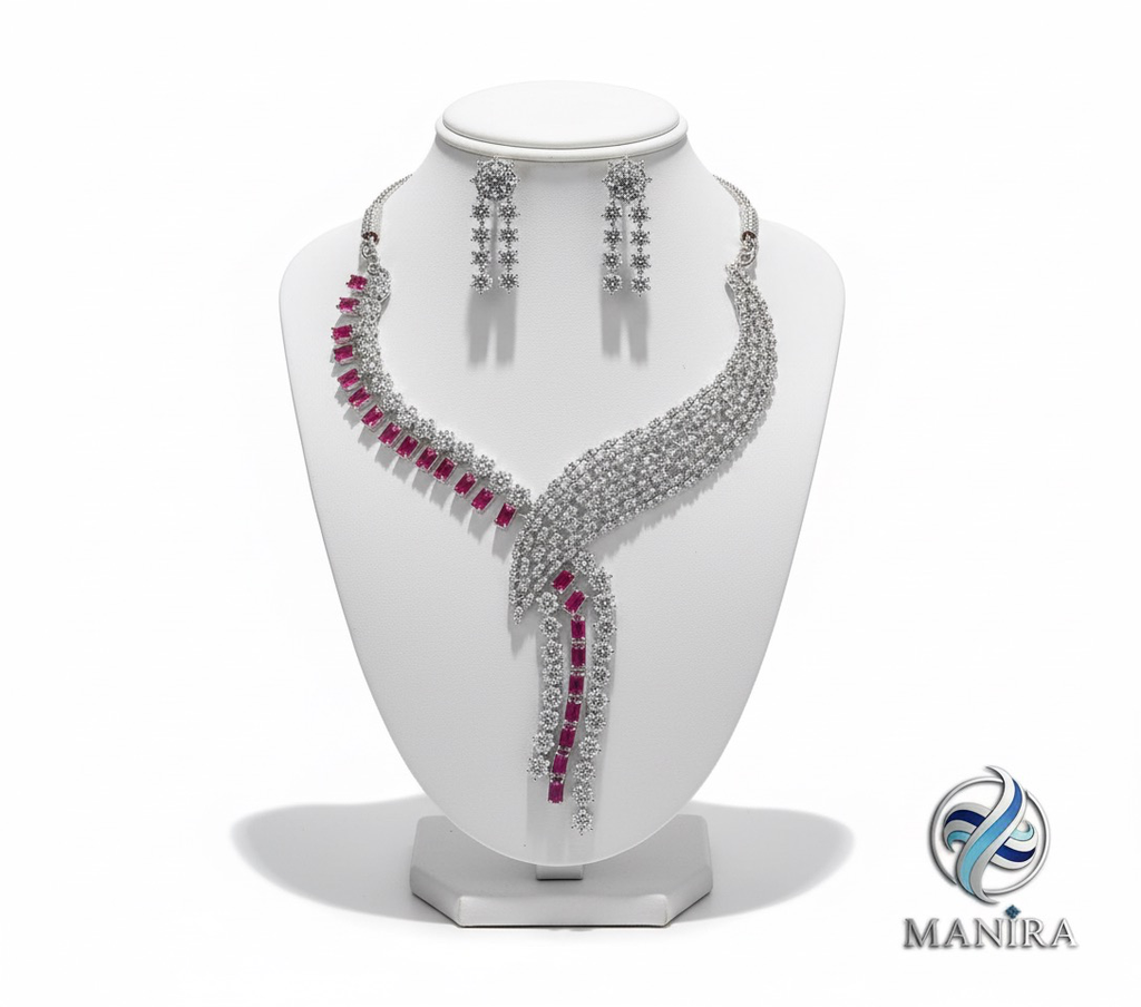 Manira Ruby Red AD Necklace Set