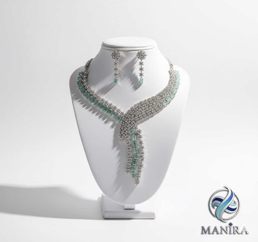 Manira Aqua Mint Green AD Necklace Set