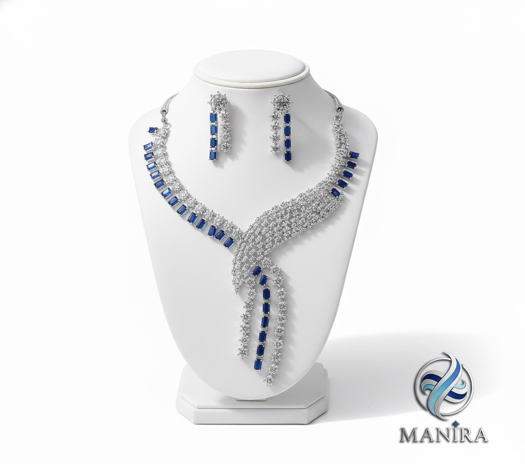 Manira Royal Blue Sapphire AD Necklace Set