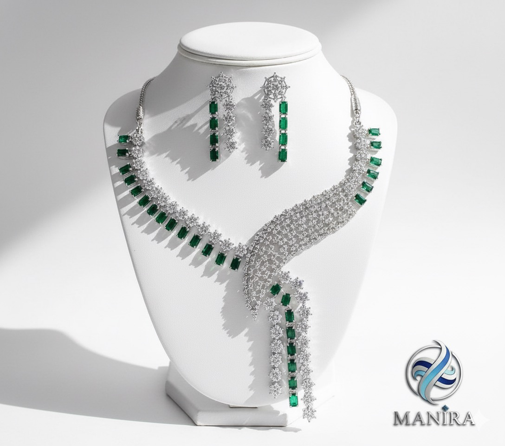 Manira Emerald Green AD Necklace Set