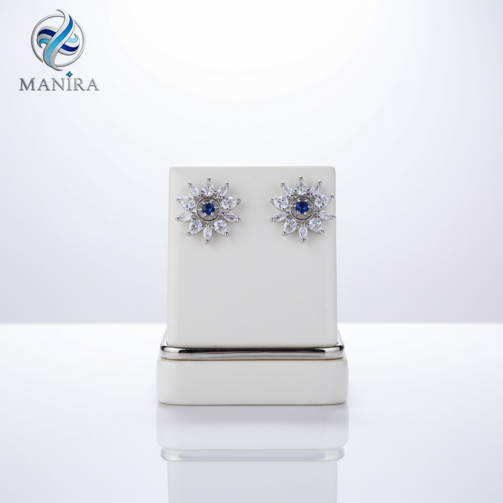 Blue Sapphire Sunburst Studs