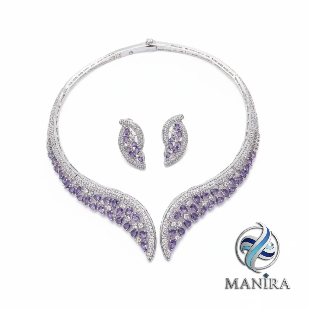 Lavender Husli AD Necklace Set