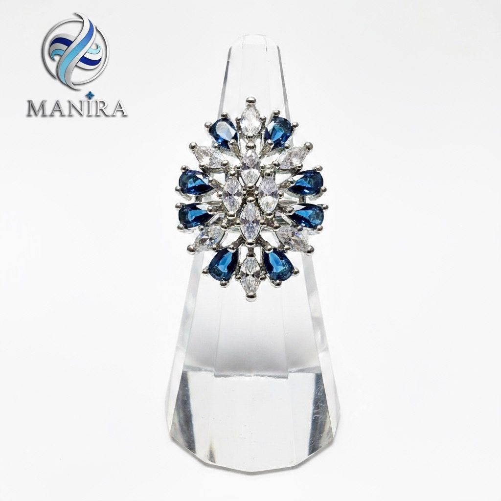 Blue Marquise Cluster Ring